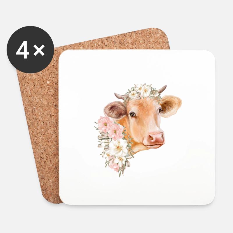 KUH MIT BLUMEN - Untersetzer (4er-Set) - Weiß
