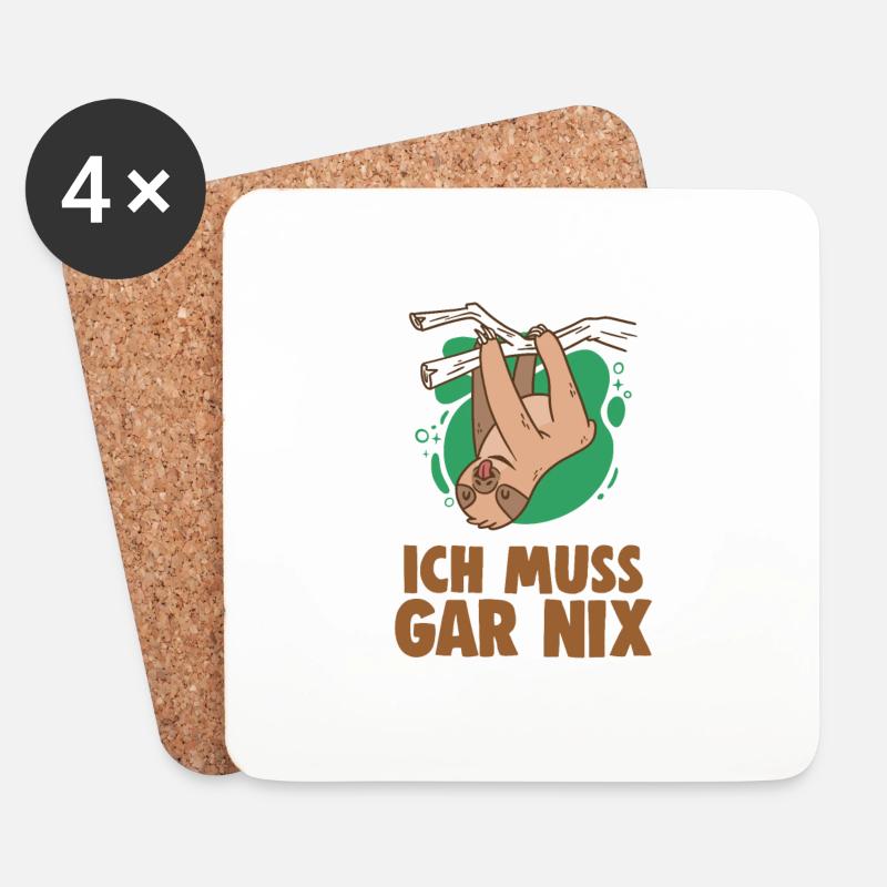 ich muss garnix Faultier - Untersetzer (4er-Set) - Weiß