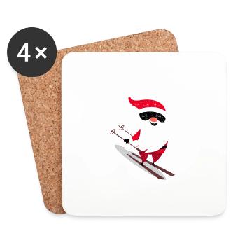 Skifahren Weihnachtsmann Weihnachten Wintersport - Untersetzer (4er-Set) - Weiß - Vorne
