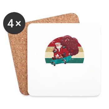Santa Claus Tricks Skateboard Patin de Noël - Dessous de verre (lot de 4) - blanc - Devant