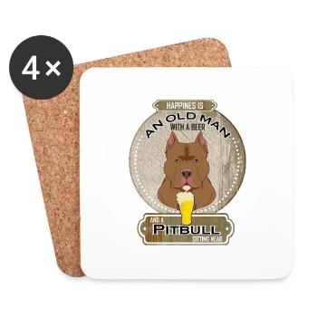Pitbull Papa Amateur de bière - Dessous de verre (lot de 4) - blanc - Devant