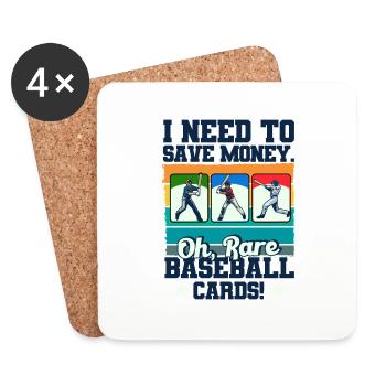 Carte de baseball Cadeau de collectionneur de cartes de baseball - Dessous de verre (lot de 4) - blanc - Devant