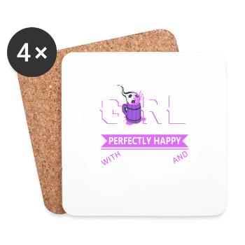 Fille qui est parfaitement heureuse avec la bière et le football - Dessous de verre (lot de 4) - blanc - Devant