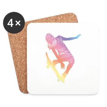 Skateboard Woman Silhouette - Coasters (set of 4) - white - Front