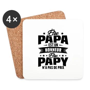 être papa est un honneur être papy n'a pas de prix - Dessous de verre (lot de 4) - blanc - Devant