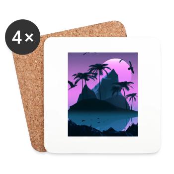 Vaporwave Aesthetic Palmiers de l’île tropicale - Dessous de verre (lot de 4) - blanc - Devant