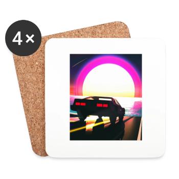 Synthwave Outrun Sports Car Beach Coucher de soleil - Dessous de verre (lot de 4) - blanc - Devant