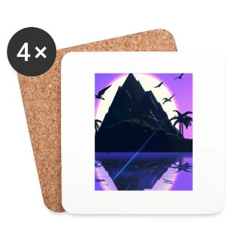 Vaporwave Aesthetic Island Palm Mountains - Dessous de verre (lot de 4) - blanc - Devant