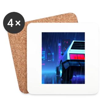 Vaporwave Esthétique Auto Night Rain - Dessous de verre (lot de 4) - blanc - Devant