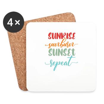 Sonnenaufgang Sonnenbrand Sonnenuntergang Wiederholung Vintage Urlaub Wortspiel - Untersetzer (4er-Set) - Weiß - Vorne
