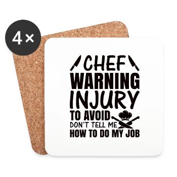 Chef Hat, Chef, Kitchen, Five stars, Gold, 5, - Coasters (set of 4) - white - Front