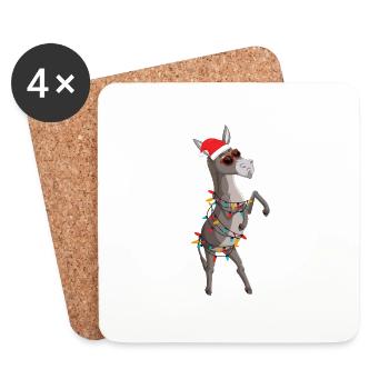 Weihnachtsmann Esel Weihnachtsbaum Lichter Lustig - Untersetzer (4er-Set) - Weiß - Vorne