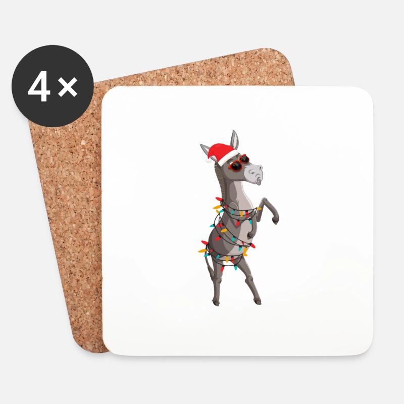 Weihnachtsmann Esel Weihnachtsbaum Lichter Lustig - Untersetzer (4er-Set) - Weiß