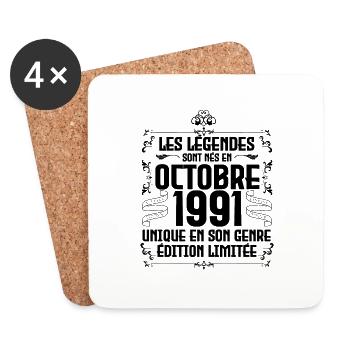 Les Légendes Sont Nés En Octobre 1991 Anniversaire - Dessous de verre (lot de 4) - blanc - Devant