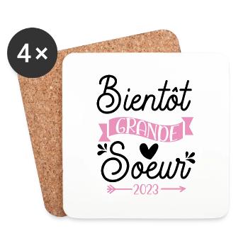 Enfant bientôt grande soeur annonce grossesse - Dessous de verre (lot de 4) - blanc - Devant