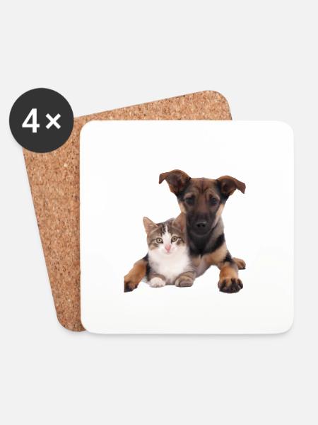 Süßes Hundebaby und Katzenbaby - Untersetzer (4er-Set) - Weiß