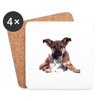 Süßes Hundebaby und Katzenbaby - Untersetzer (4er-Set) - Weiß - Vorne