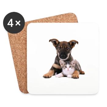 Süßes Hundebaby und Katzenbaby - Untersetzer (4er-Set) - Weiß - Vorne