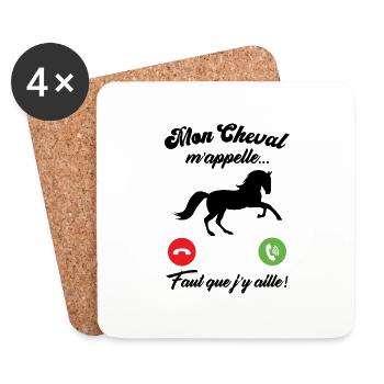 Mon cheval m'appelle faut quẹ j’y aille Cadeau - Dessous de verre (lot de 4) - blanc - Devant
