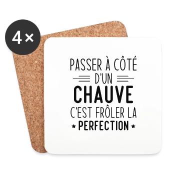 Chauve perfection, Cadeau humour homme chauve - Dessous de verre (lot de 4) - blanc - Devant