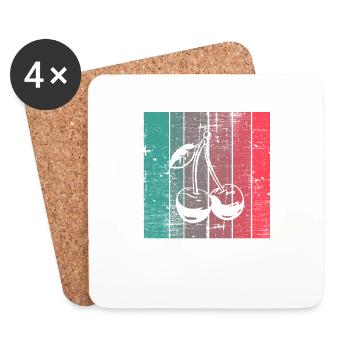 Idée de cadeau sain rétro pour les amoureux des fruits de cerise - Dessous de verre (lot de 4) - blanc - Devant
