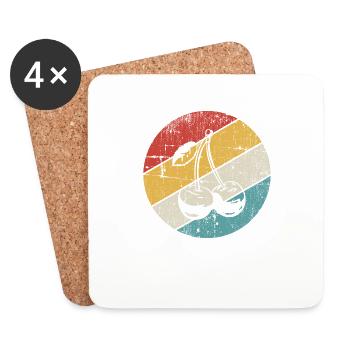 Idée de cadeau sain rétro pour les amoureux des fruits de cerise - Dessous de verre (lot de 4) - blanc - Devant
