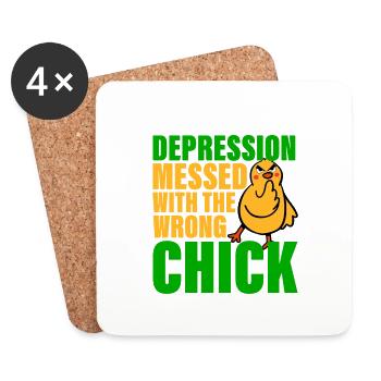 Depression Messed With The Wrong Chick 3 - Untersetzer (4er-Set) - Weiß - Vorne