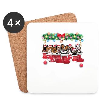 Différentes races de chiens dans les bas de Noël - Noël - Dessous de verre (lot de 4) - blanc - Devant