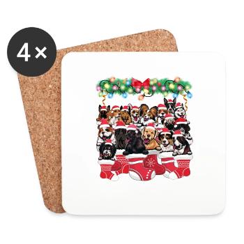 Chiens mignons pour Noël - Amoureux des chiens de noël - Dessous de verre (lot de 4) - blanc - Devant