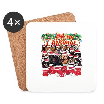 Joyeux Noël Famille Assorti Mignon Chiens Noël Noël - Dessous de verre (lot de 4) - blanc - Devant