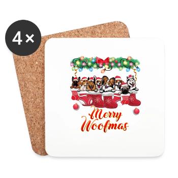 Chiens mignons et câlins Drôles de chiens de Noël - Dessous de verre (lot de 4) - blanc - Devant
