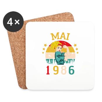 May 1986 Anniversary Vintage Happy Birthday - Coasters (set of 4) - white - Front