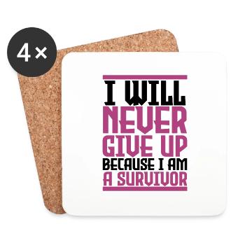 Breast cancer defeated "i am a survivor". - Coasters (set of 4) - white - Front