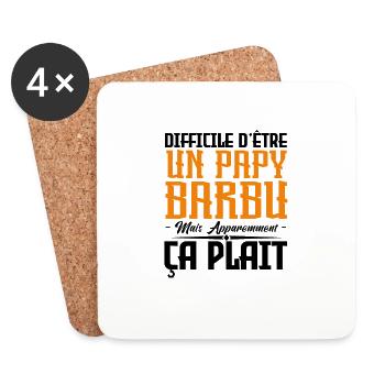 papy barbu, citations barbe, Idée cadeau papy - Dessous de verre (lot de 4) - blanc - Devant