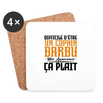 copain barbu, citations barbe, cadeau copain - Dessous de verre (lot de 4) - blanc - Devant