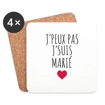 Mari , Femme , Mariage , Marié , Epoux , Epouse - Dessous de verre (lot de 4) - blanc - Devant