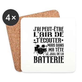 Dans ma tête je joue de la batterie - Dessous de verre (lot de 4) - blanc - Devant