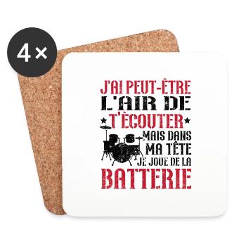 Dans ma tête je joue de la batterie - Dessous de verre (lot de 4) - blanc - Devant