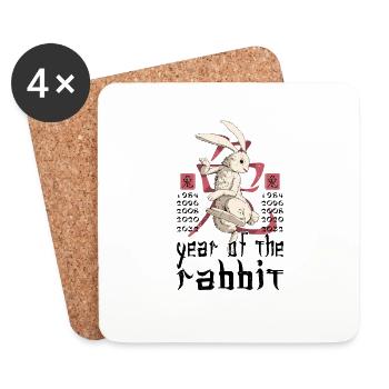 Personnage de lapin chinois Nouvel An - Dessous de verre (lot de 4) - blanc - Devant