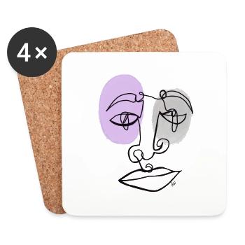 Zeichnung Portrait aus einer Linie Gesicht LineArt - Untersetzer (4er-Set) - Weiß - Vorne
