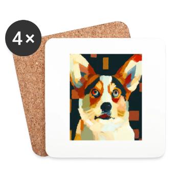 Corgi Portrait Cubism Dog - Coasters (set of 4) - white - Front
