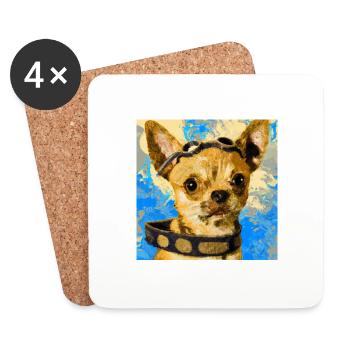 Chihuahua Portrait Vincent Van Gogh Style Dog - Coasters (set of 4) - white - Front