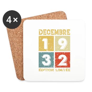 Anniversaire Vintage Idée Cadeau Décembre 1932 - Dessous de verre (lot de 4) - blanc - Devant