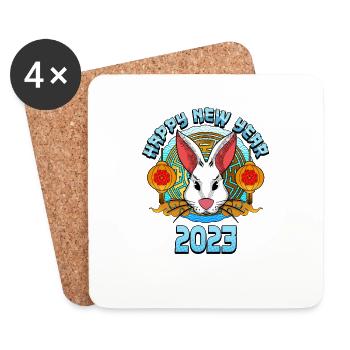 Lapin Zodiac Bonne année 2023 Hommes Femmes - Dessous de verre (lot de 4) - blanc - Devant