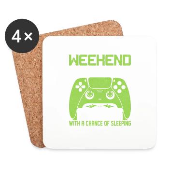 Weekend forecast gaming with a chance of sleeping - Untersetzer (4er-Set) - Weiß - Vorne