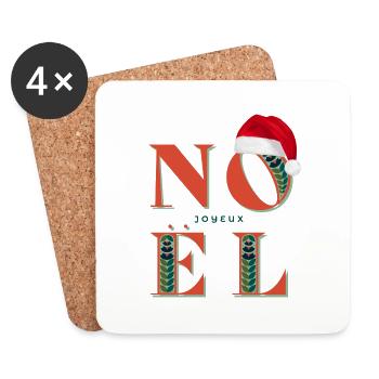 Joyeux noël avec bonnet - Dessous de verre (lot de 4) - blanc - Devant