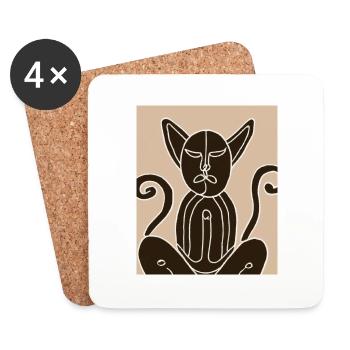Portrait de chat Cubisme de chat Méditation - Dessous de verre (lot de 4) - blanc - Devant