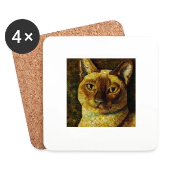 Siam Cats Portrait Gustav Klimt Style Cat - Coasters (set of 4) - white - Front