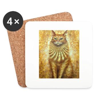 Cat Portrait Gustav Klimt Style Cat - Coasters (set of 4) - white - Front