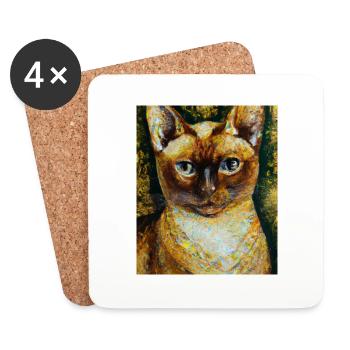 Siam Cats Portrait Gustav Klimt Style Cat - Coasters (set of 4) - white - Front
